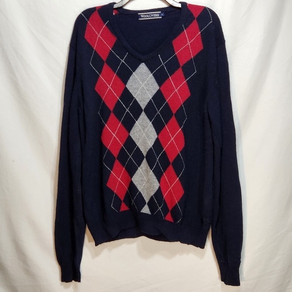 WoolOvers Other - Woolovers Mens Pure Lambswool Vee Neck Argyle Size Medium Navy/Red Pullover Prep
